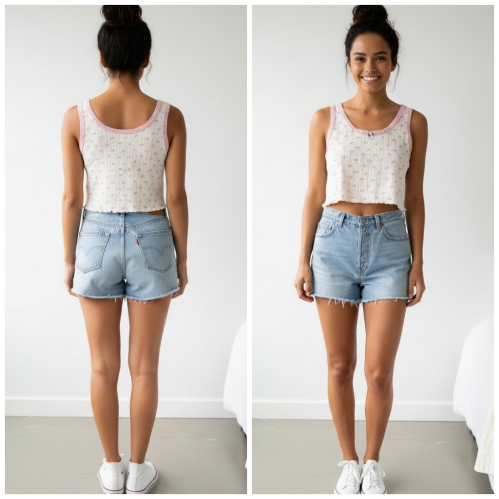 ​🎀 Messy Bun Just Chilling Cropped Bow Tank Top | XL | Y2K Aesthetic